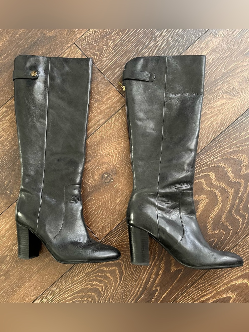 Isola Black Leather Over-the-Knee Block Heel Boots - Sleek Knee High Style